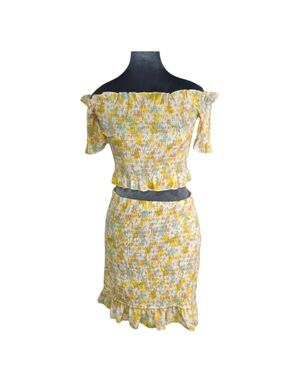 Nasty Gal 2 Piece Shirred Floral Skirt & Crop Off the Shoulder Top *…